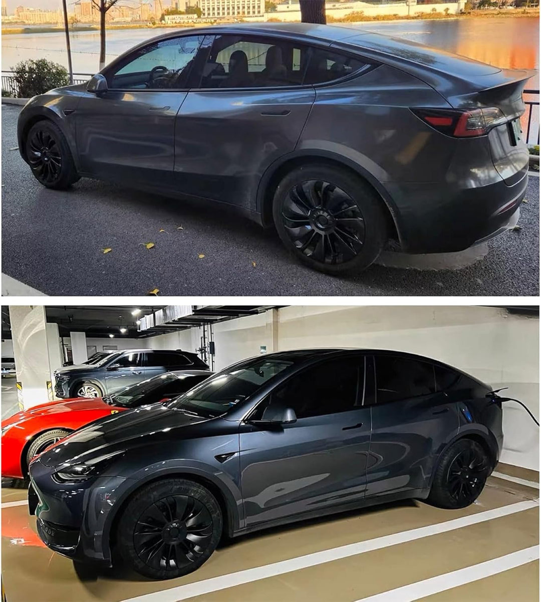 KAVANIC passend für Tesla Model Y Radabdeckung, Radkappe 19 Zoll, Mattschwarz, unterstützt Logo-Symm