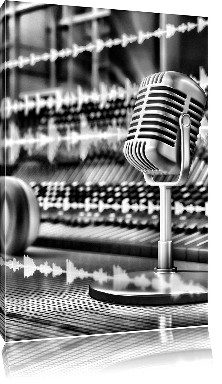 Monocrome, Musikstudio, Format: 100x70 auf Leinwand, XXL riesige Bilder fertig gerahmt mit Keilrahme