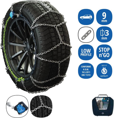 Veriga SG9-070 STOP&GO CAR 9mm Schneeketten Satz (1 Paar= 2 Stück) automatische Spannung für PKW 430