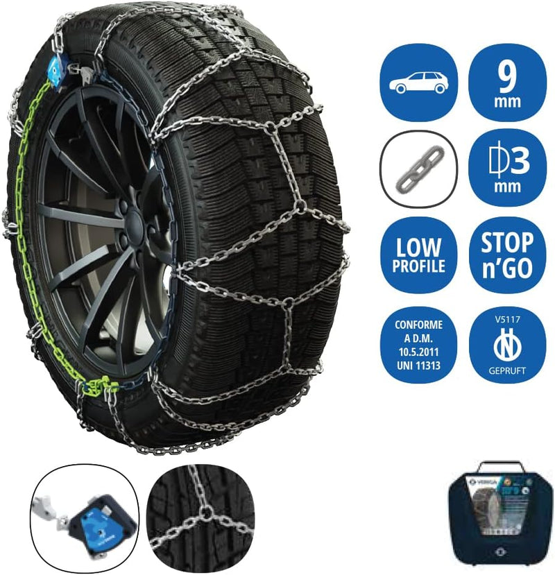 Veriga SG9-070 STOP&GO CAR 9mm Schneeketten Satz (1 Paar= 2 Stück) automatische Spannung für PKW 430