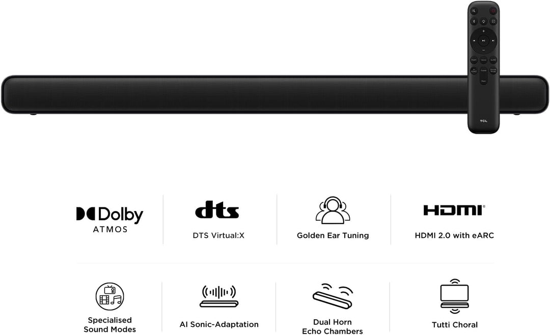 TCL S45HE 2.0 Kanal TV Partner Soundbar mit Dolby Atmos und DTS Virtual:X, AI Sonic-Adaptation Ready