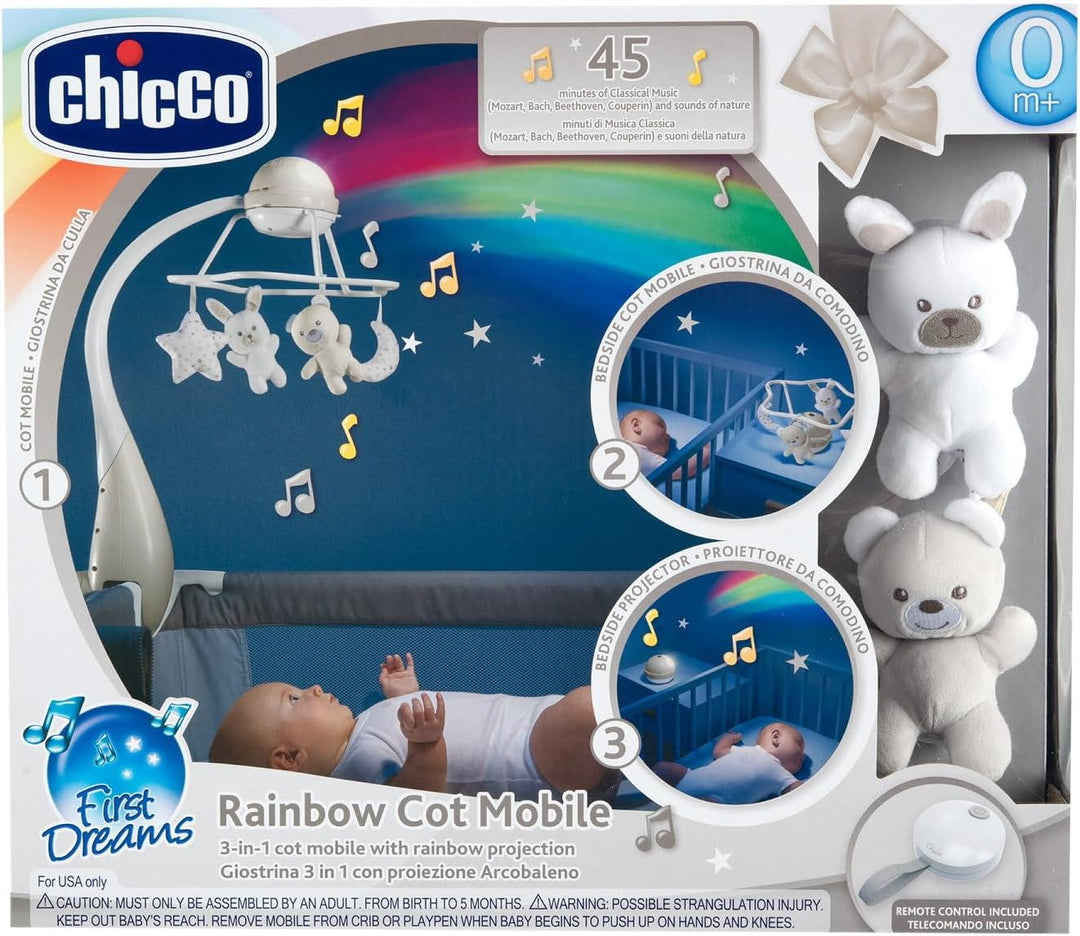 Chicco First Dreams Rainbow Musical Karussell, 3in1 Neugeborenen Karussell mit beruhigenden Melodien