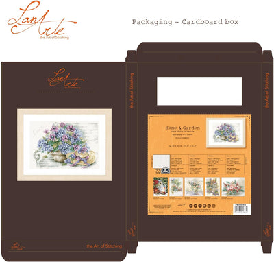 Lanarte Zählmusterpackung Hortensien/Bank Zählstoff Kreuzstichpackung, Baumwolle, Mehrfarbig, 44.0 x