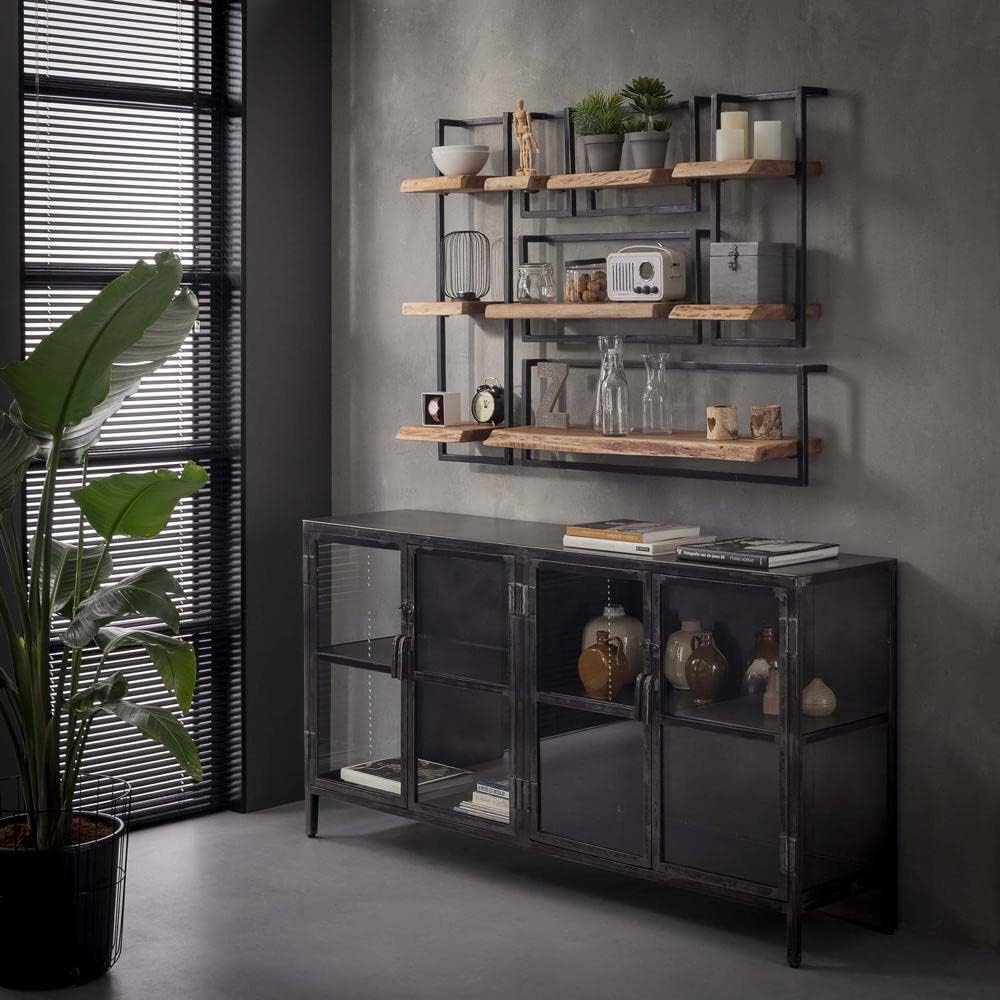RINGO-Living Massivholz Regal Alani in Natur-hell und Schwarz-matt 1000mm, Akazie 1000 mm, 1000 mm