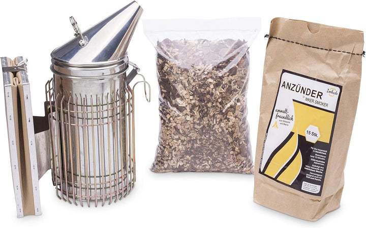 Imkado Imker Set M - Premium Edelstahl-Smoker, Rauchstoff, Anzünder - Ideal für Hobbyimker - Einstei