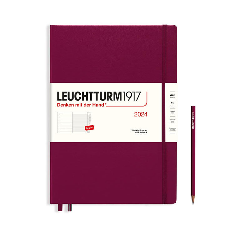 LEUCHTTURM1917 367692 Wochenkalender & Notizbuch Master (A4+) 2024, 12 Monate, Port Red, Englisch Po