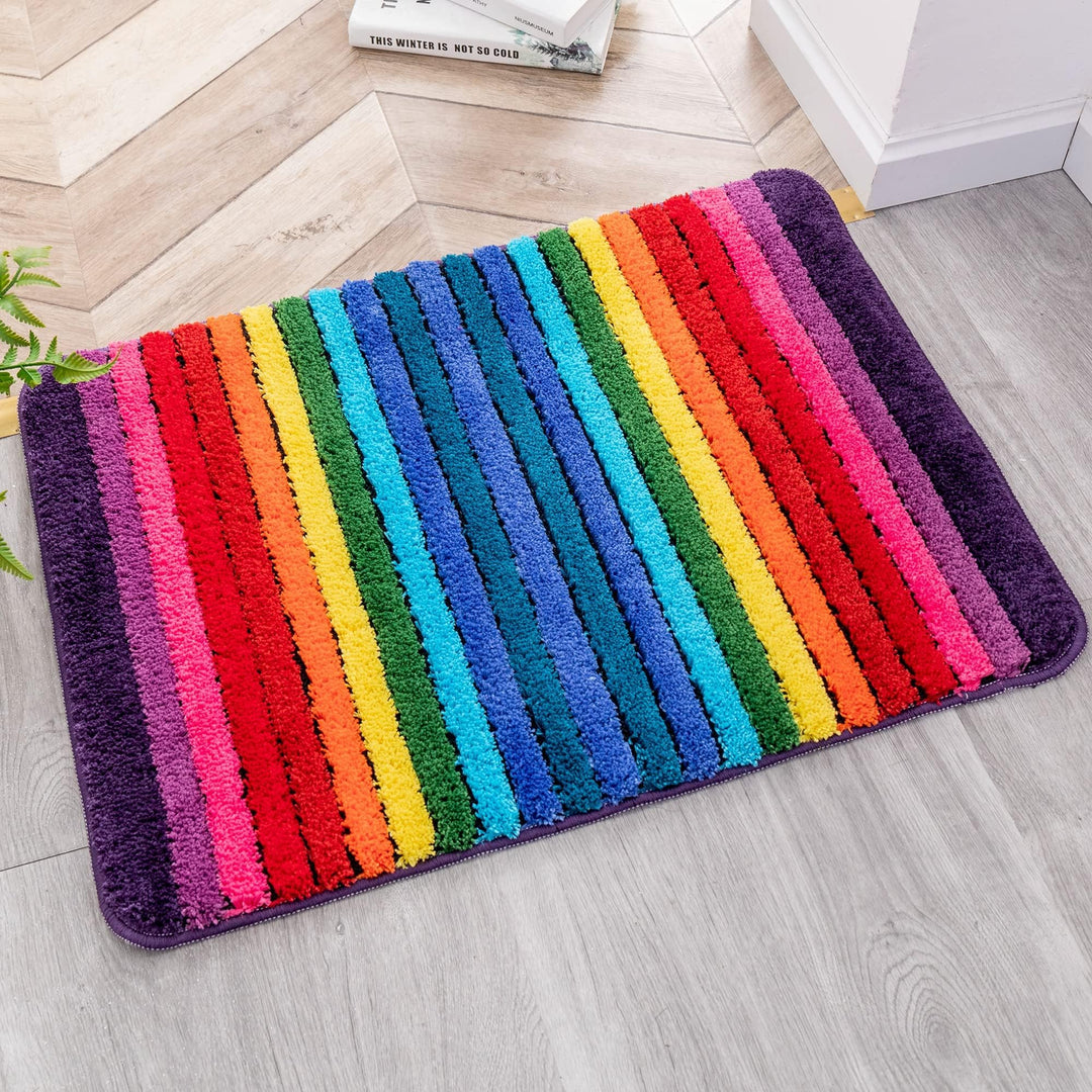 NIENLCIP Regenbogen-Badematte, Bunte Badezimmerteppiche, superweich und saugfähig, Mikrofaser-Plüsch