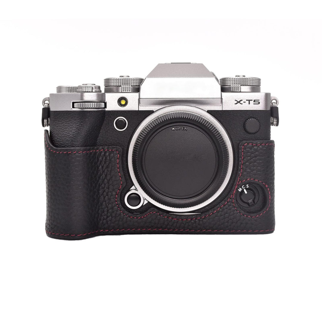 Rieibi Fuji XT5 Schutzhülle für Fujifilm X-T5 Digitalkamera, hochwertiges Echtleder, Halbtasche für
