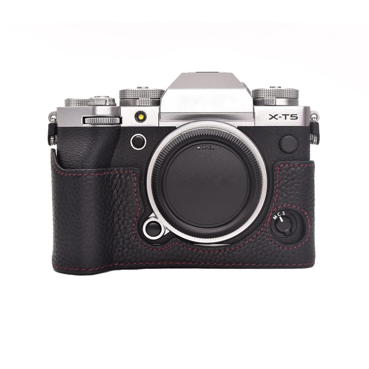 Rieibi Fuji XT5 Schutzhülle für Fujifilm X-T5 Digitalkamera, hochwertiges Echtleder, Halbtasche für