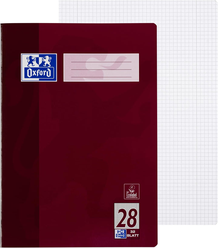 Oxford Schulheft, 10er Pack, DIN A4, kariert (Lineatur 28), 32 Blatt, violett & Schulheft A4 liniert