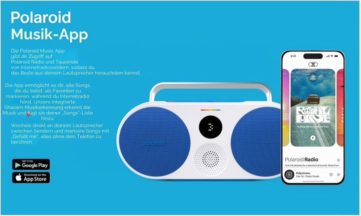 Polaroid P3 Music Player (Red) - Retro-Futuristic Boombox Wireless Bluetooth Speaker Rechargeable wi