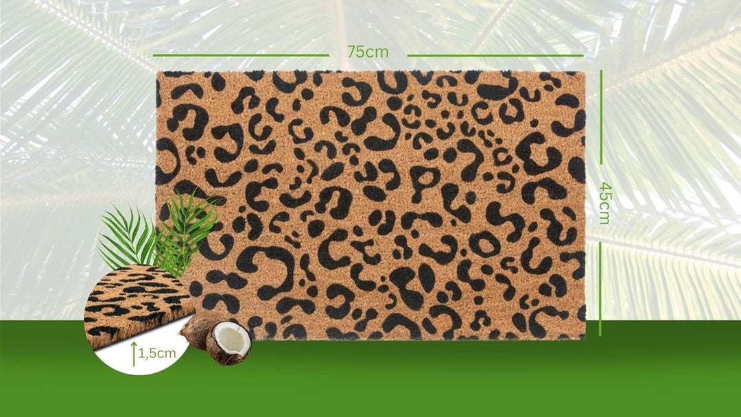 Hanse Home Kokos Fussmatte für Innen - Schmutzfangmatte Natur, Kokosmatte Leopardenmuster, Fussabtre
