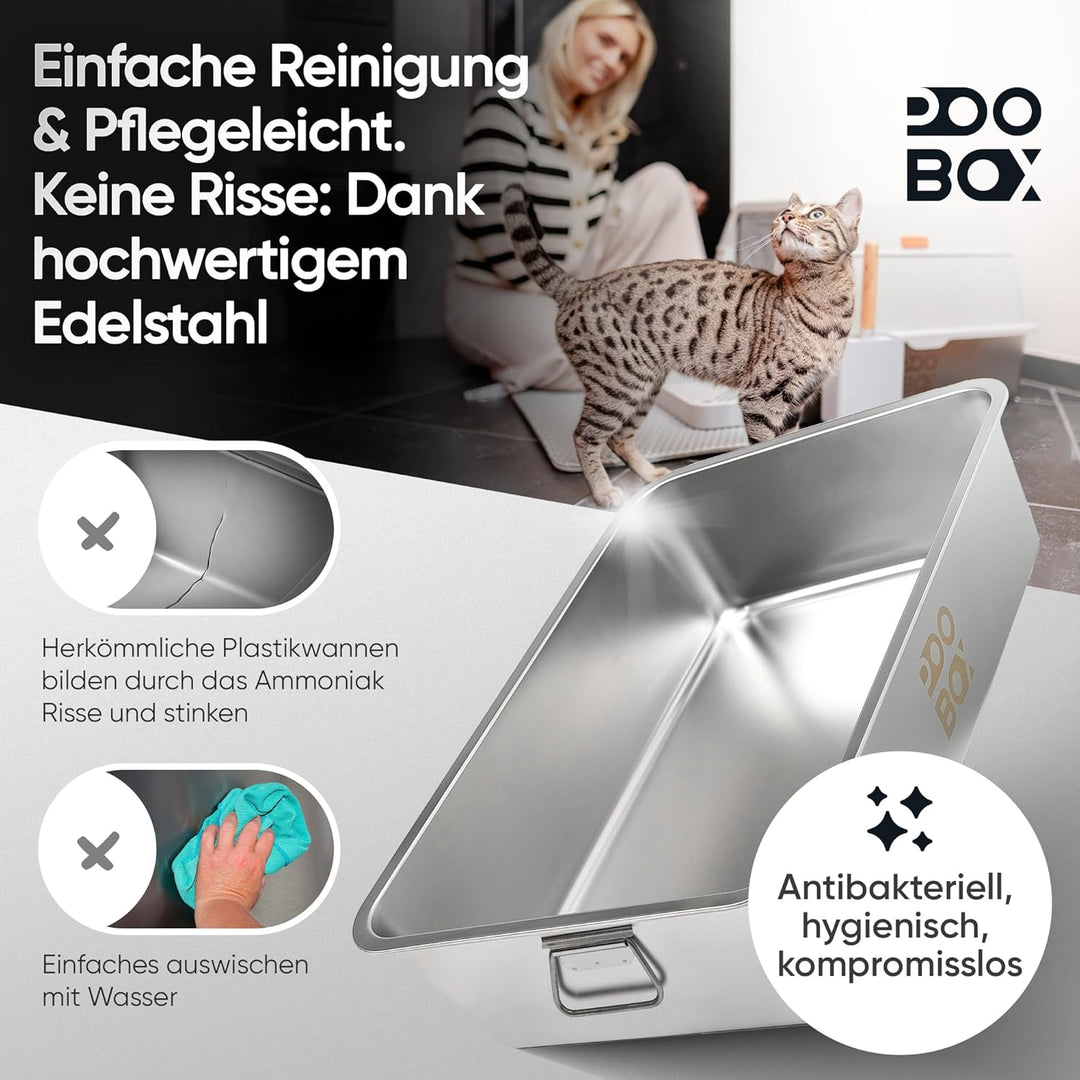 Katzenklo Edelstahl mit Deckel auslaufsicher | 3-in-1 Katzentoilette geschlossen offen | inkl Geruch
