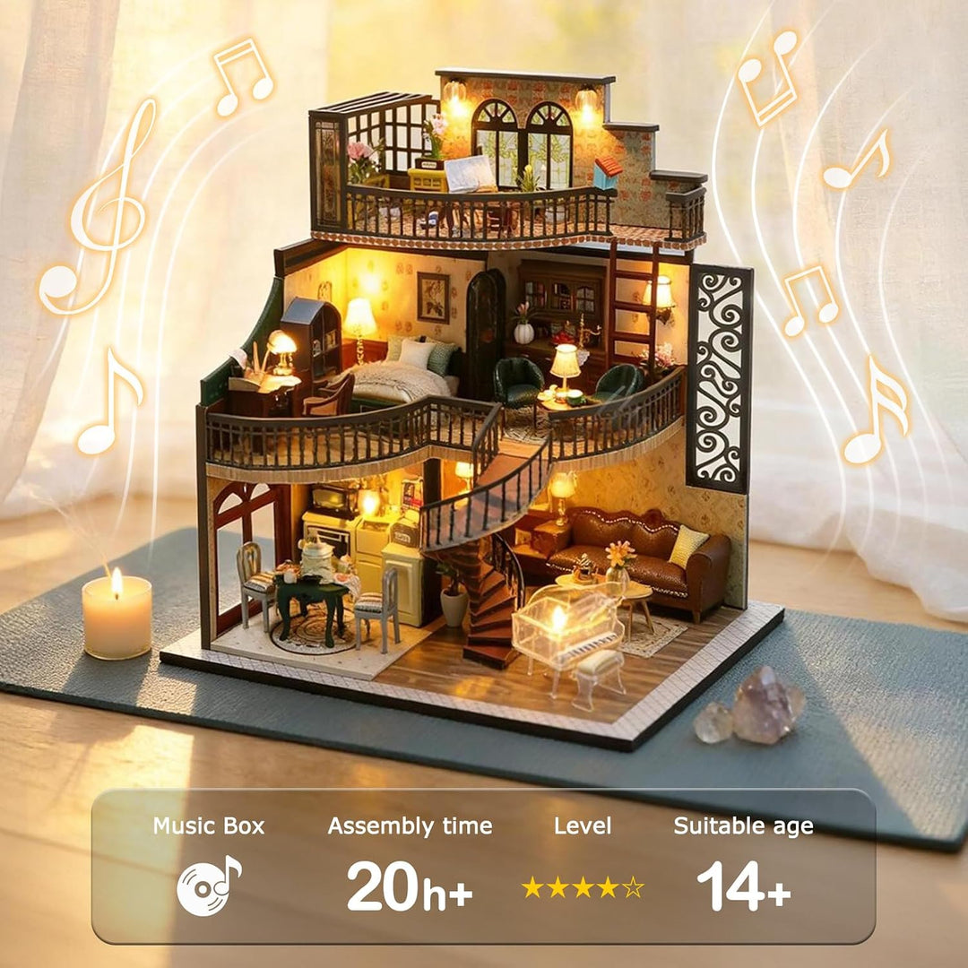 Cuteefun DIY Puppenhaus Miniatur Haus zum Selber Bauen für Erwachsene, Miniatur Puppenhaus Kit mit W