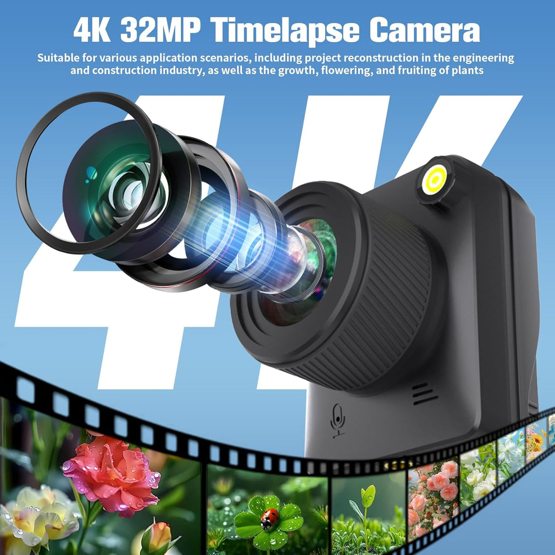 4K Zeitraffer Kamera, 3200W, IP66 wasserdichte Zeitrafferkamera mit 6 Monate Akkulaufzeit, 64GB TF-K