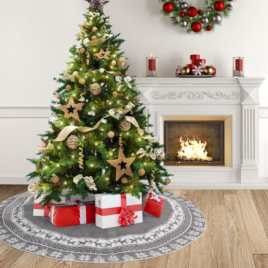 Weldomcor Weihnachtsbaum Rock 90cm Gestrickte Weihnachtsbaumdecke Pad Runde Elch Schneeflocken Gross