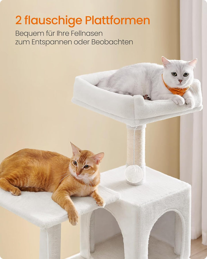 Feandrea Kratzbaum, 143 cm hoch, Katzenbaum, mehrstöckiges Katzenhaus, mit 4 Kratzsäulen, 2 Plattfor