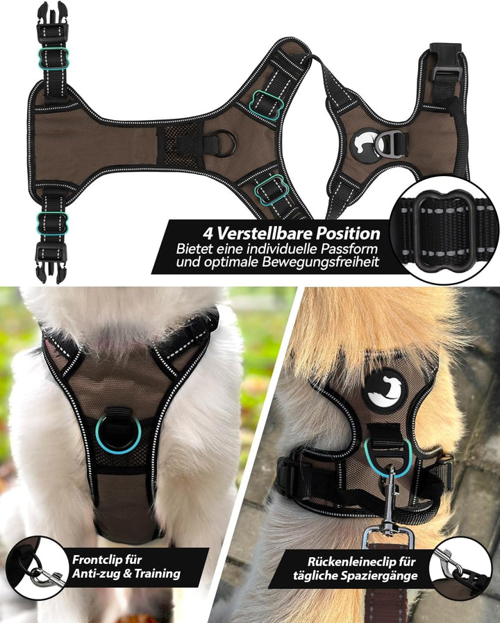 Joytale Anti-Zug Hundegeschirr für grosse Hunde, Braun, L | Perfekter Sitz, gepolstert &amp; reflektiere