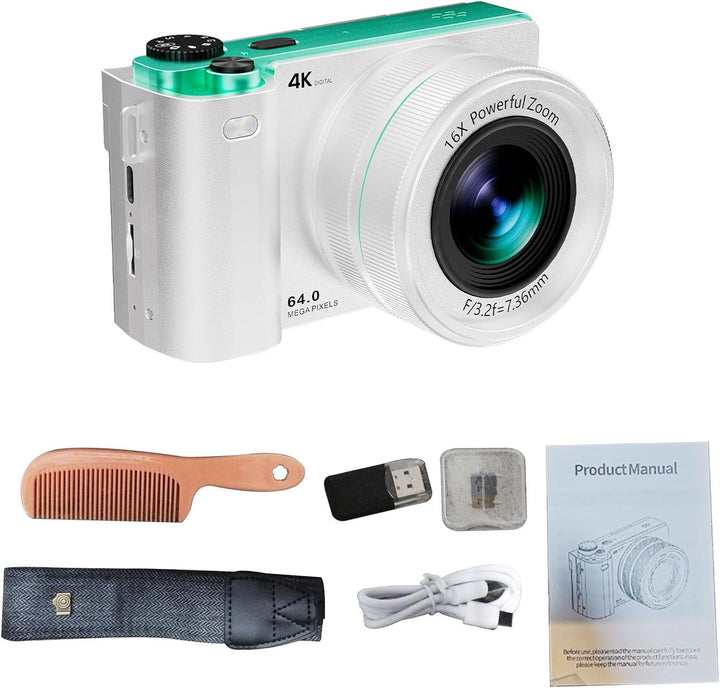 Andoer 64MP Digitalkamera, Vlogging Kamera 16X Optischer Zoom 2,8 Zoll IPS-Bildschirm Kamera, Eingeb