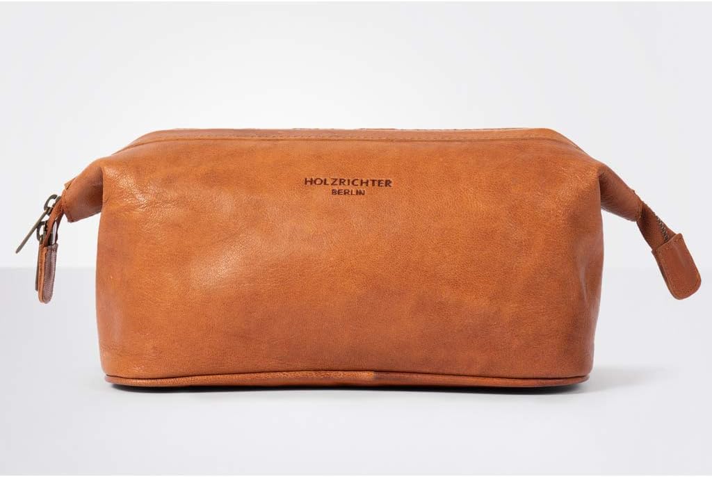 HOLZRICHTER Berlin Kulturbeutel No 5-1 (M) Cognac - Grosse, hochwertige Kulturtasche handgefertigt a