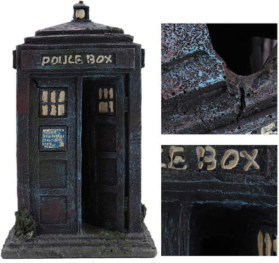 Dauerhaftes Simulationsharz Wachhäuschen Aquarium Dekorationen Simulation Damaged Police Box Shelter