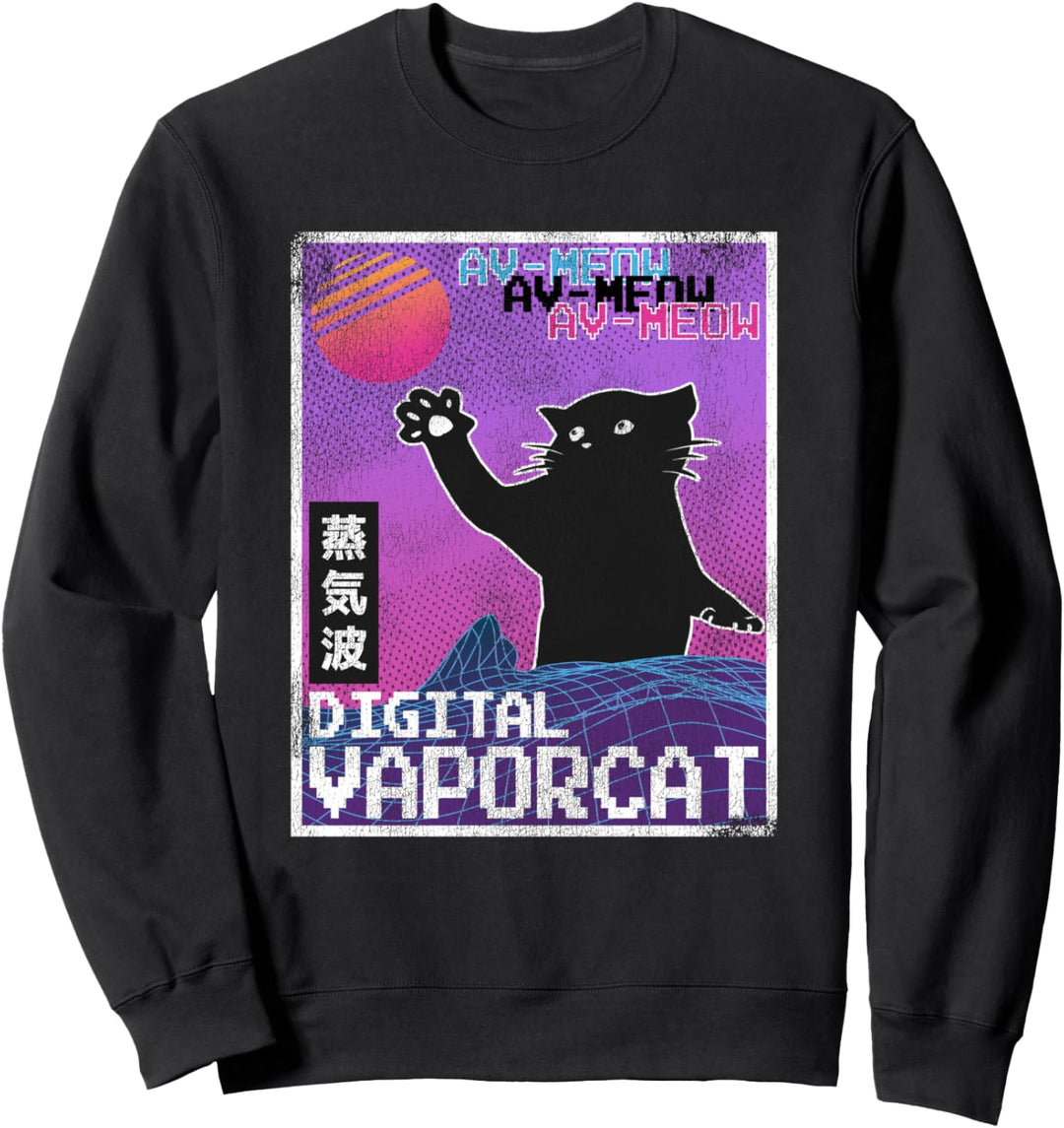 Japanische Vaporwave Ästhetische 90er Jahre Digital Vaporcat Retro 80er Jahre Sweatshirt