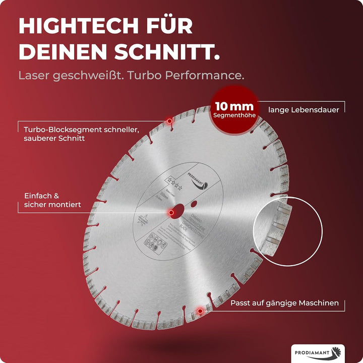 PRODIAMANT Laser Diamanttrennscheibe 350mm x 25,4 Beton Stahlbeton Stein und Ziegel Diamant Turbo-Se