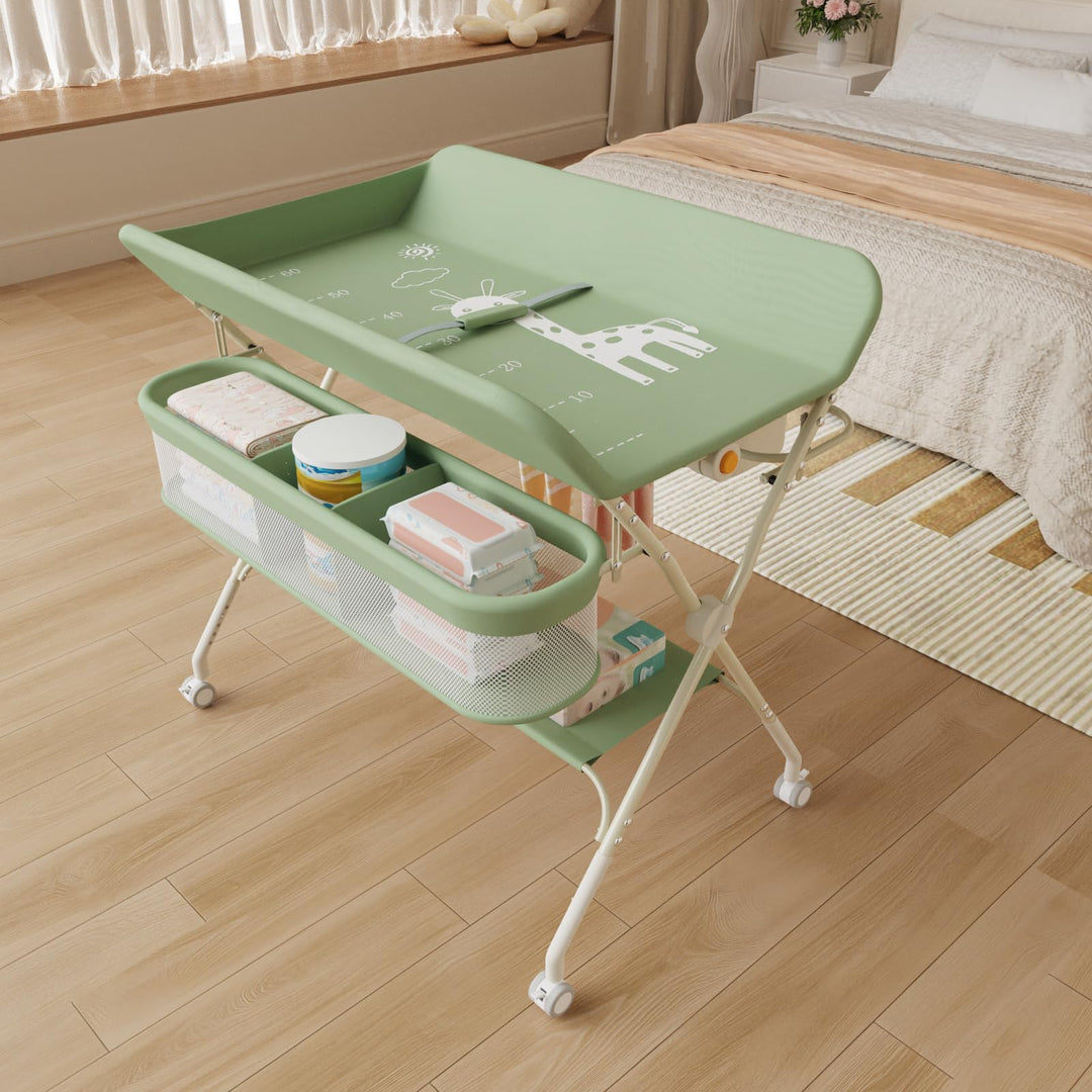 OHMG klappbare Wickelkommode Wickeltisch, Baby Wickelkombi, mit Wickelauflage Sicherheitsgurt und Ab