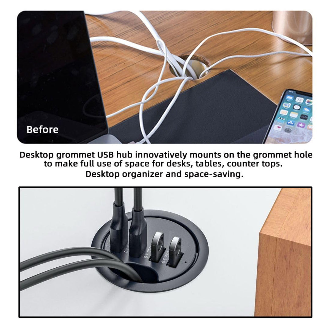chenyang USB 3.0 Unterputz Desktop Hub,2 USB 3.0 Port/1 USB C Port Hub Tüllenloch 2,36 Zoll (60 mm)