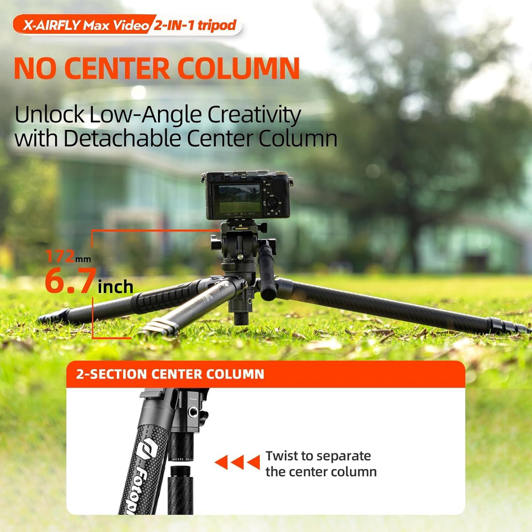 Fotopro X-AIRFLY Max Video 171 cm Kohlefaser-Videostativ – 28 mm Rohre, 36 mm Kugelkopf + Flüssigkei