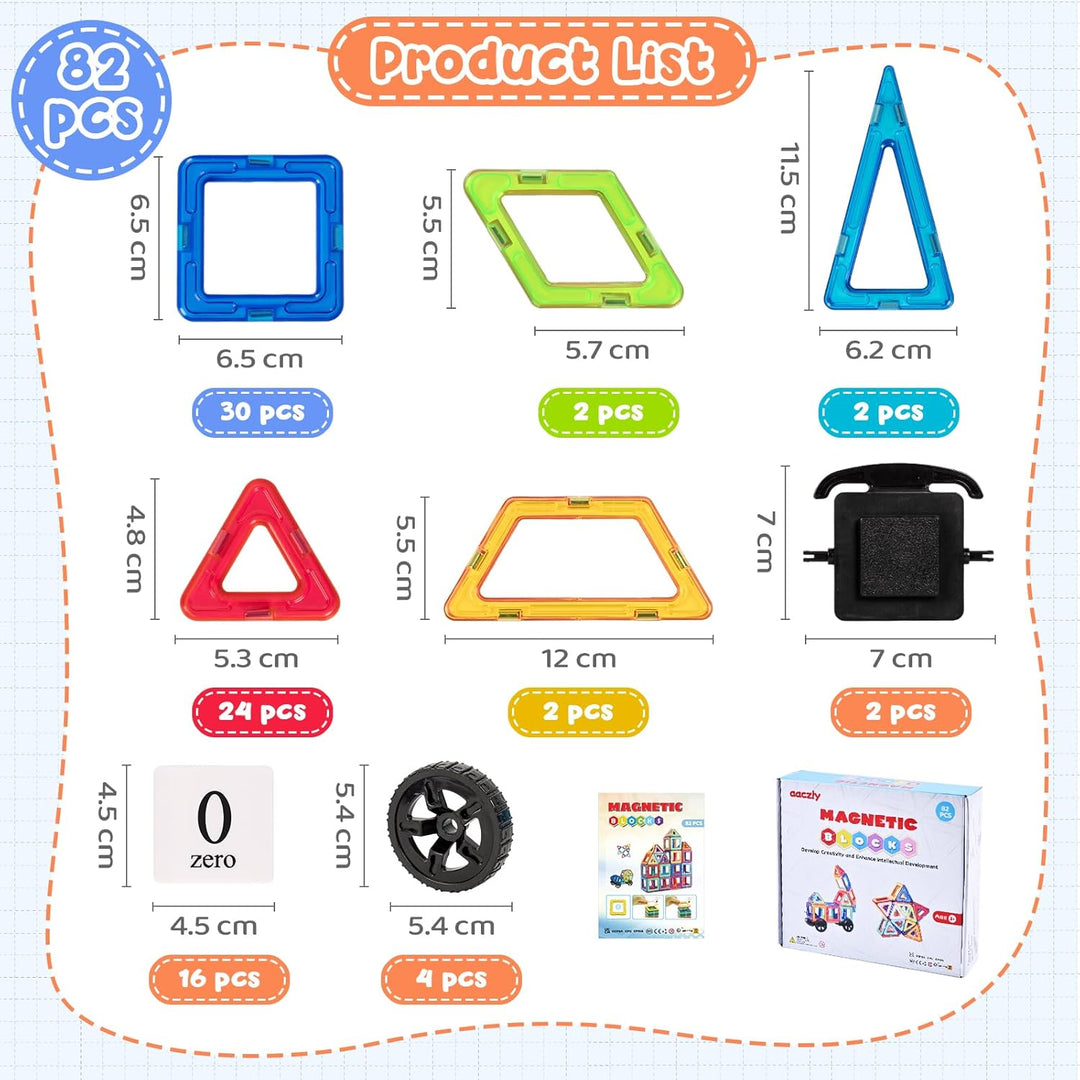 aaczly Magnetische Bausteine 82 Teile Magnetbausteine Magnet Spielzeug Kinder 3D Magnet Bausteine fü