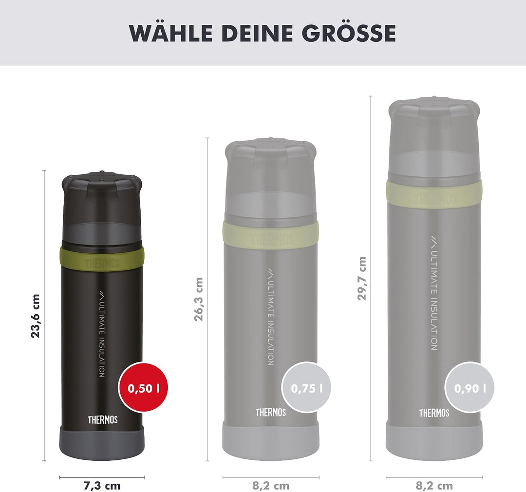 Thermos Mountain Beverage Bottle 0,50l, Black, Thermosflasche Edelstahl mit Trinkbecher, 24 h heiss