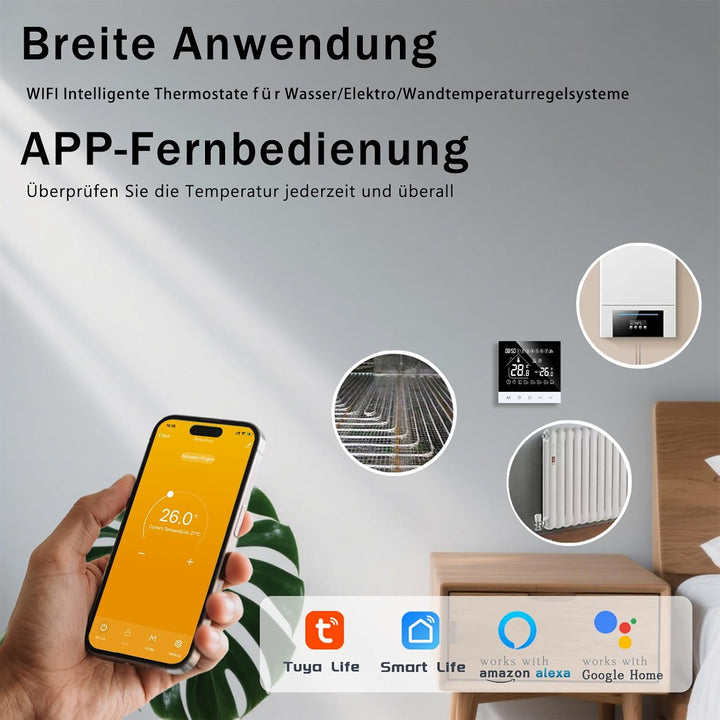 Smart Thermostat für Wasser Fussbodenheizung,WiFi Programmierbar Wandthermostate LCD Digital Touchsc