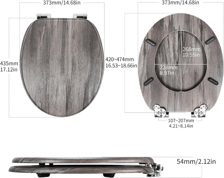 WC Sitz mit Absenkautomatik, Toilettendeckel aus MDF Holz, Toilettensitz mit Holzoptik-Furnier (dunk