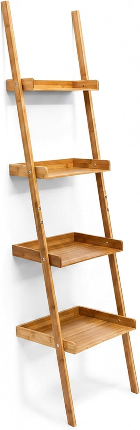 Relaxdays Leiterregal Bambus HxBxT 176 x 44 x 37 cm 4-stufiges Standregal mit Ablagen als dekorative