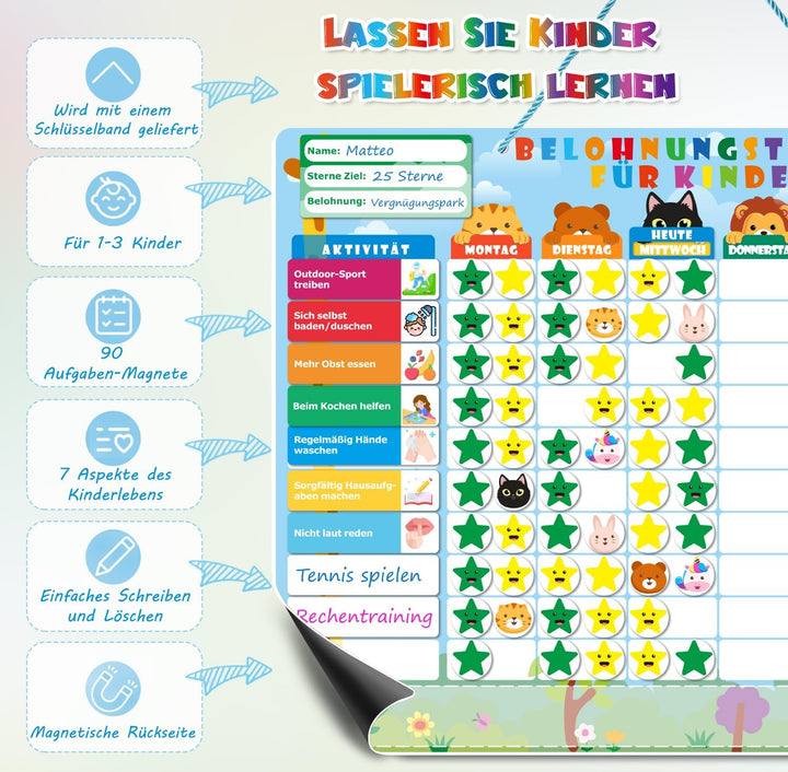 GutSache Belohnungstafel für Kinder[100 Aufgaben, 360 Magnete], Montessori Wochenplaner Kinder, Abwi