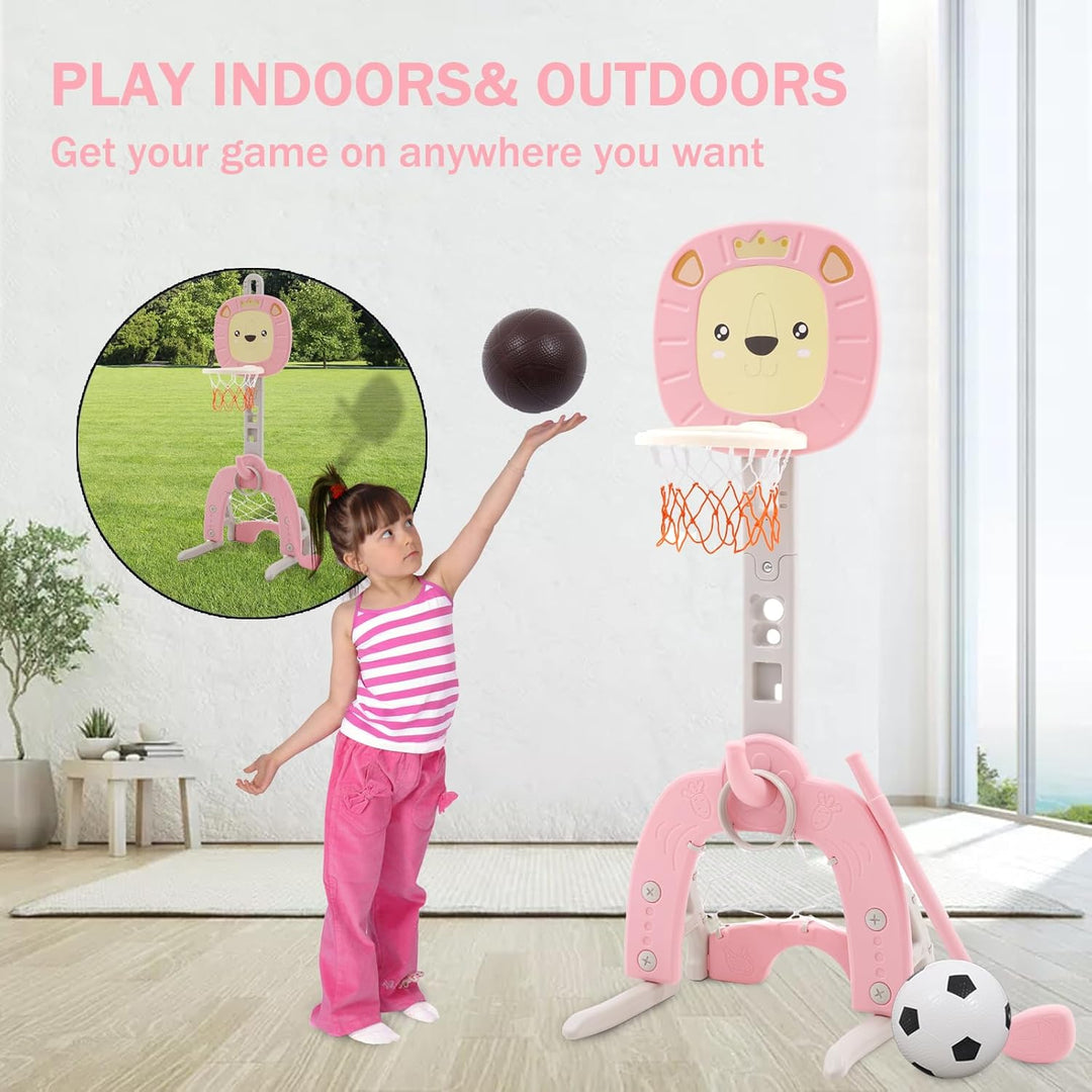 Kinder Basketballkorb Set 4 in 1 Basketballkorb Outdoor Indoor mit Basketball Fussball Ring Werfen G