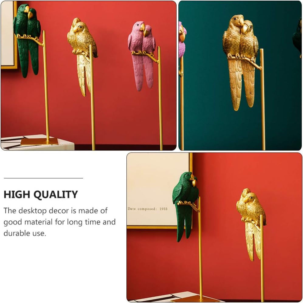 BESPORTBLE Papagei Figur Paar Papagei Statue Golden Papagei Auf Ständer Desktop Ornament Wohnzimmer