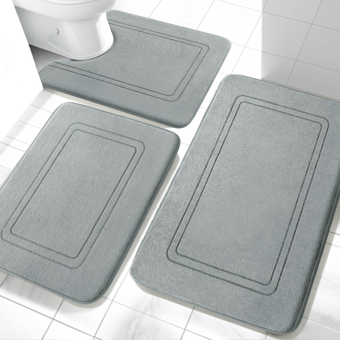 chakme Badezimmerteppich Set 3 Teilig, Weiche Memory-Schaum Badematte und U Förmige wc Vorleger, Bad