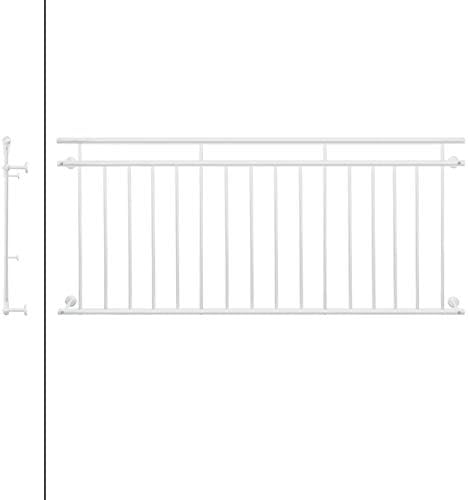 ECD Germany Französischer Balkon 90 x 225 cm mit 16 Füllstäben, Weiss matt & rau, Stahl pulverbeschi