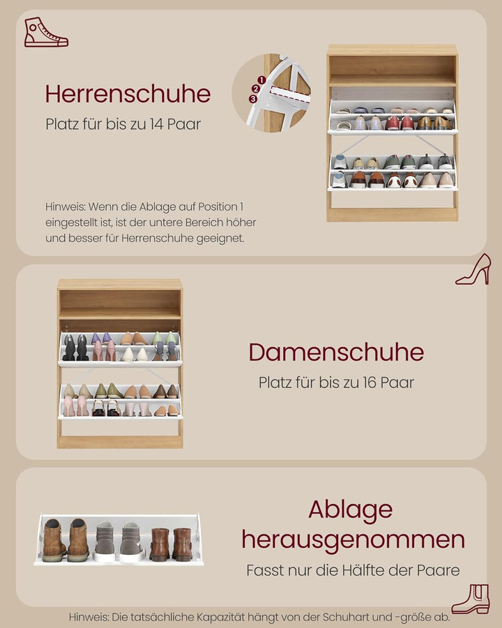 VASAGLE Custos Kollektion - Schuhschrank, Schuhkipper, Schuhaufbewahrung, offenes Fach, Trennwand ve