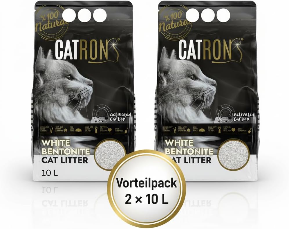 Vorteilspack 2×10 L Catron klumpende Katzenstreu Activated Carbon – Bentonitstreu mit Aktivkohle, ex