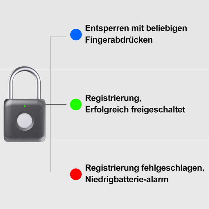 Schloss mit Fingerabdruck, Eseesmart Fingerprint Schloss, Fingerabdruck Vorhängeschlöss, USB-Aufladu