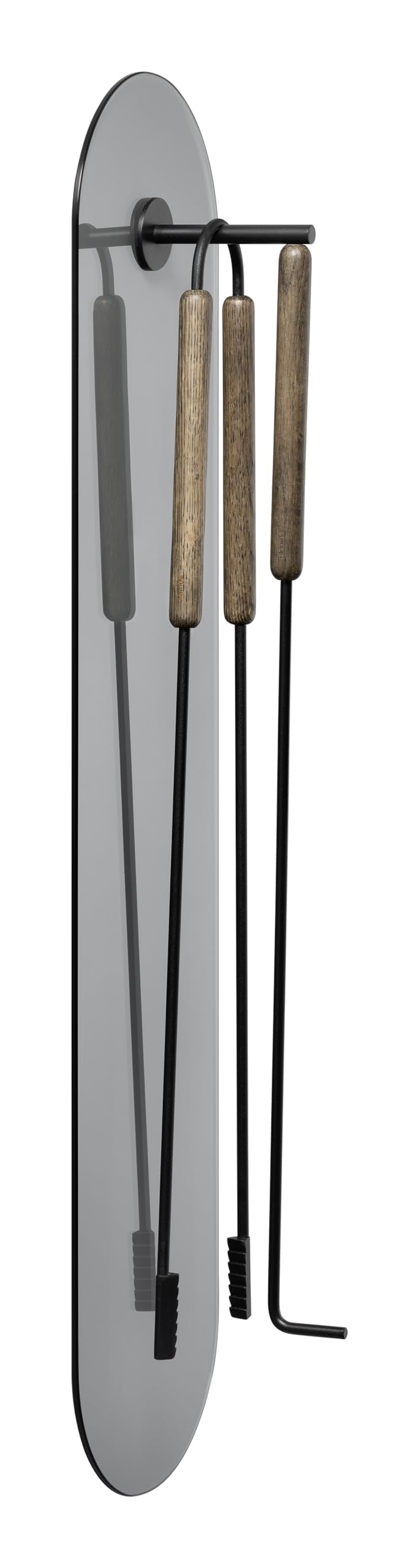 blomus -ASHI- 3-tlg. Wandmontiertes Kaminbesteck in Braun mit Eichenholzgriffen (66161)