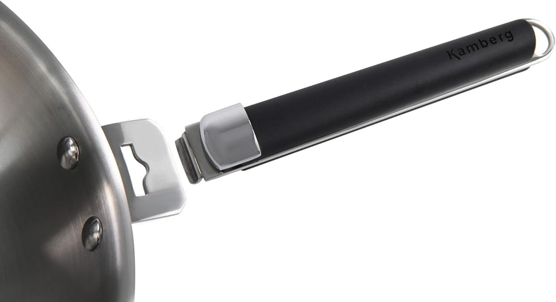 Kamberg - Wok aus Edelstahl, 28 cm, abnehmbarer Griff – Edelstahl 18/10 Triply – für alle Herde, auc