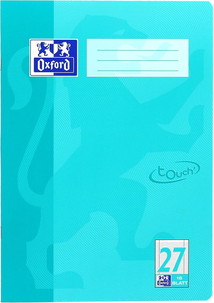 Oxford Schulheft A4 Touch, 16 Blatt, Lineatur 27, liniert, 15 Stück aqua L 27 - liniert mit Doppelra