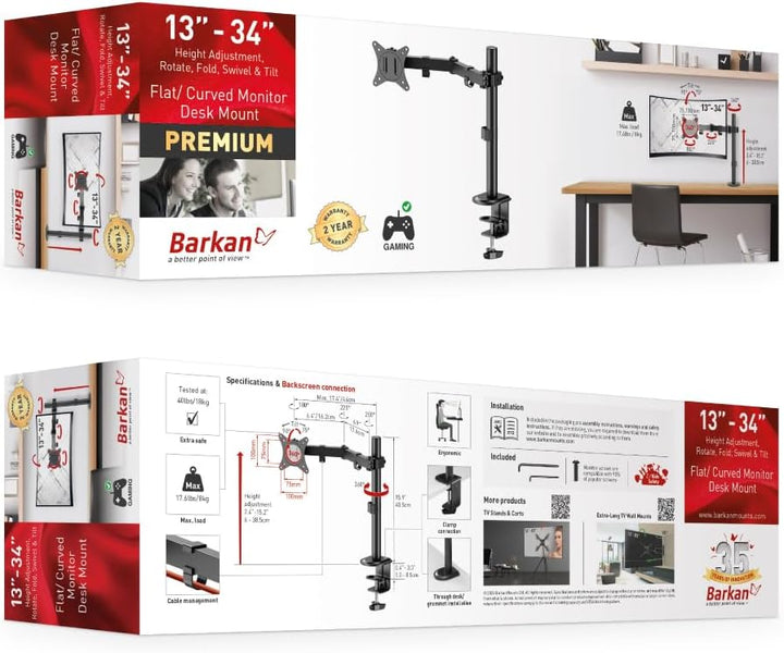 Barkan Monitor Halterung Einarm 13-32 Zoll LED/LCD Schreibtisch Bildschirm Halterung,Monitor Tischha
