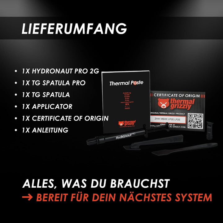 Thermal Grizzly Hydronaut Pro - 2g Wärmeleitpaste - silikonfrei, herausragende Wärmeleitfähigkeit un