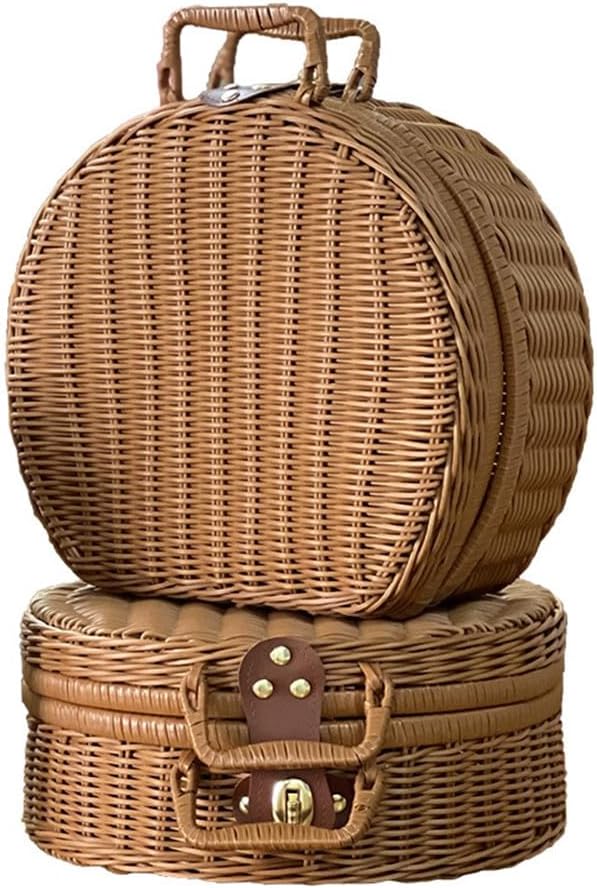 Rattan Aufbewahrungskorb Koffer, Rattan-Koffer mit Hand kleine Koffer Vintage-Koffer Gewebter Aufbew