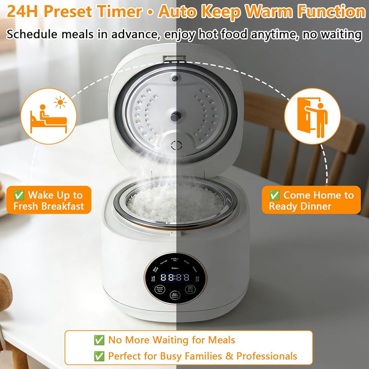 2L Low Sugar Reiskocher, Rice Cooker mit Low Carb Funktion, 500W Digitaler Multikocher mit 24-Stunde